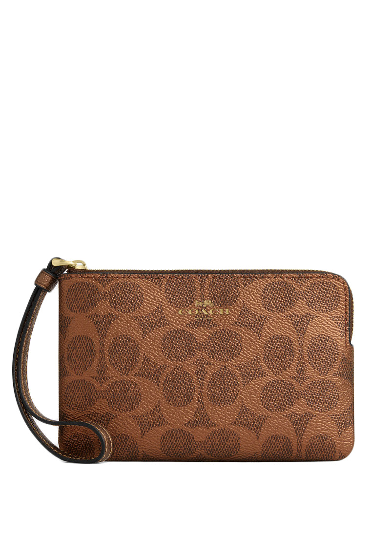 Coach Corner Zip Wristlet In Signature Canvas - Brown/Copper