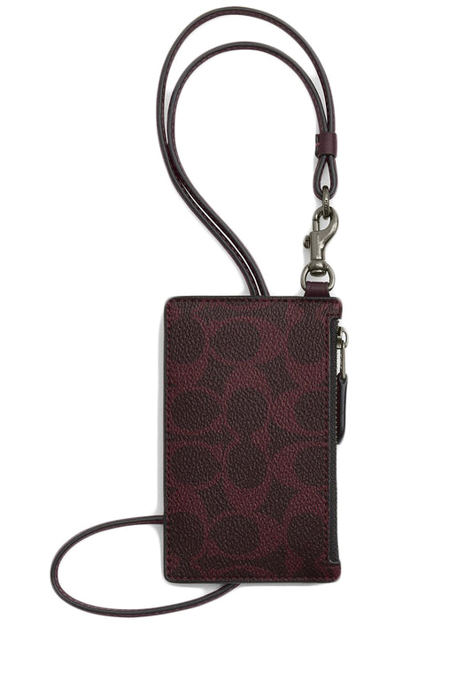 Coach Mens Zip Lanyard Card Case In Signature Canvas - Black Currant