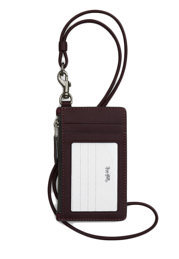 Coach Mens Zip Lanyard Card Case In Signature Canvas - Black Currant