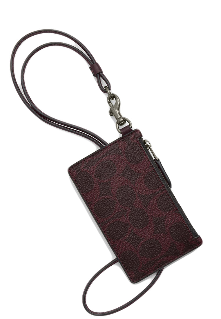 Coach Mens Zip Lanyard Card Case In Signature Canvas - Black Currant