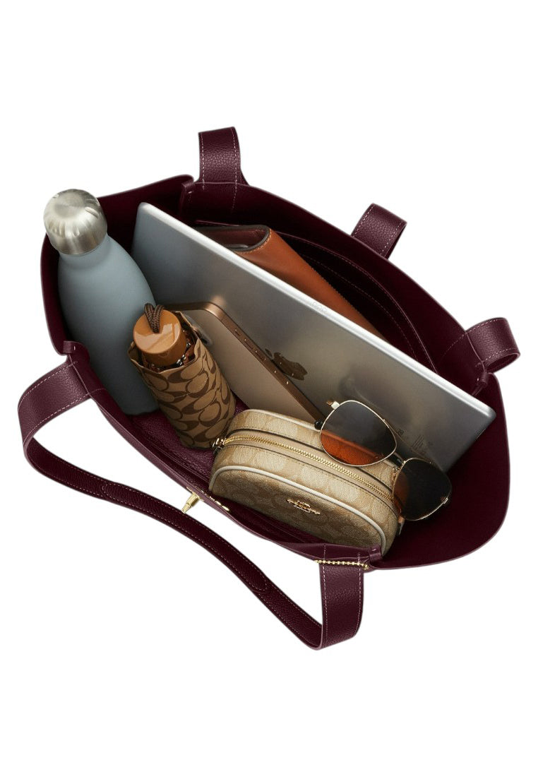 Coach Hadley Turnlock Tote Bag - Dark Wine