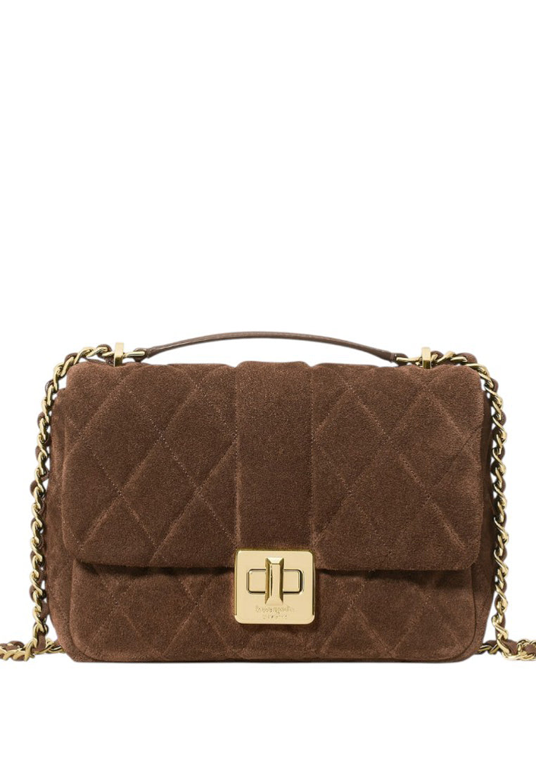 Kate Spade Carey Quilted Suede Small Flap Crossbody - Hot Fudge