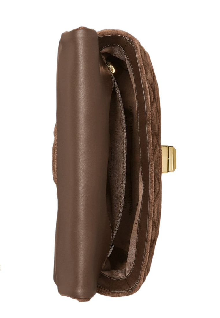 Kate Spade Carey Quilted Suede Small Flap Crossbody - Hot Fudge