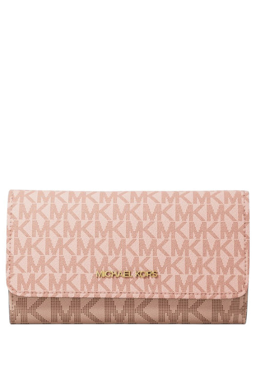 Michael Kors Jet Set Travel Large Trifold Wallet in Signature - Powder Blush Multi
