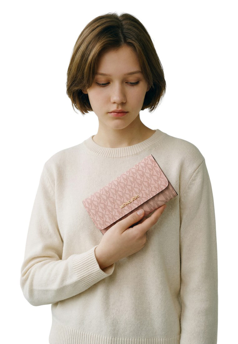 Michael Kors Jet Set Travel Large Trifold Wallet in Signature - Powder Blush Multi