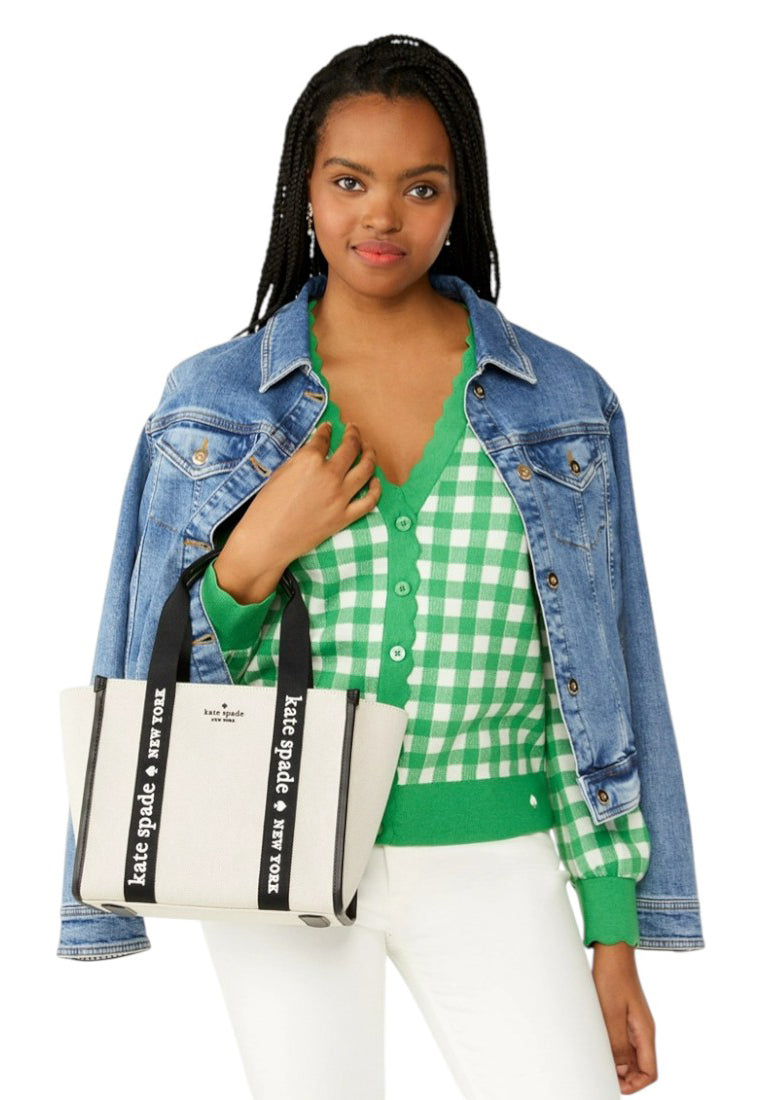 Kate Spade Kip Canvas Small Tote Bag - Natural/Black
