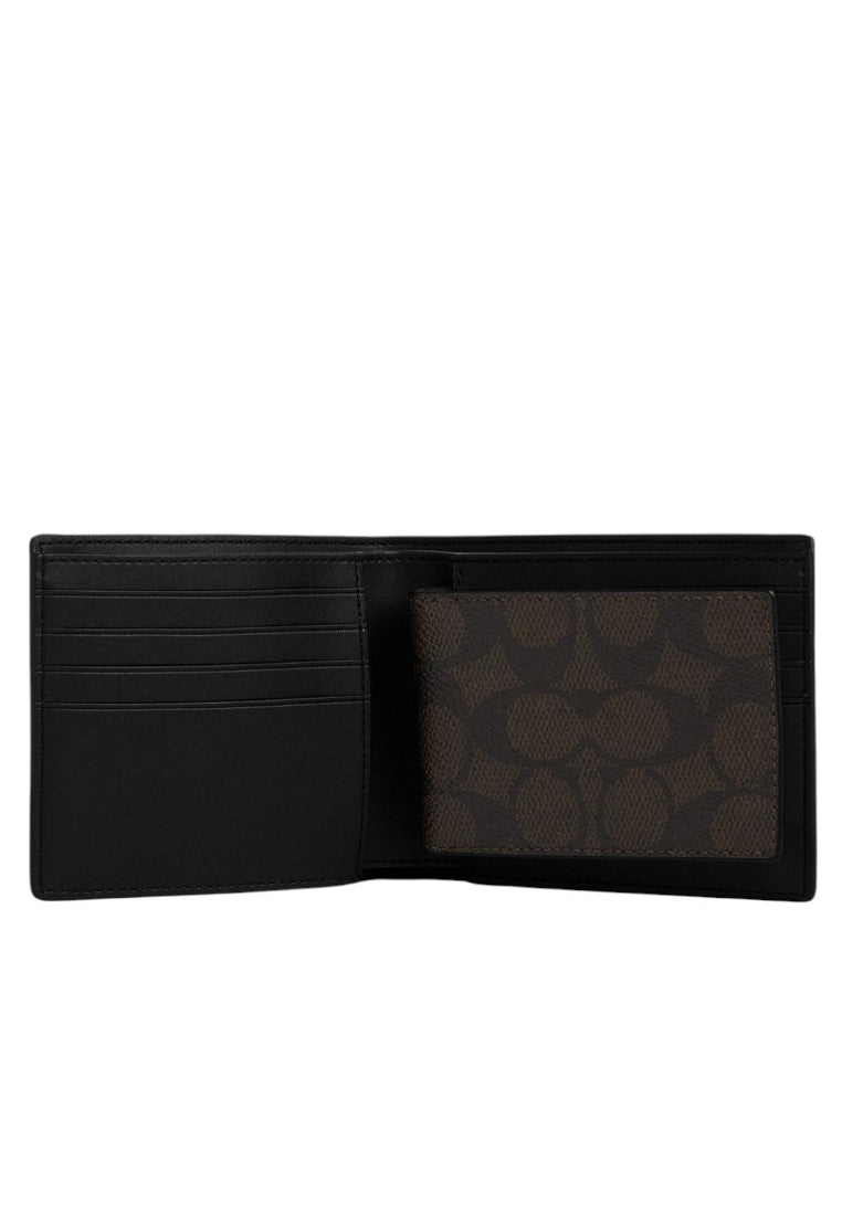 Coach Mens Boxed 3-In-1 Wallet Gift Set In Signature Canvas - Walnut/Black