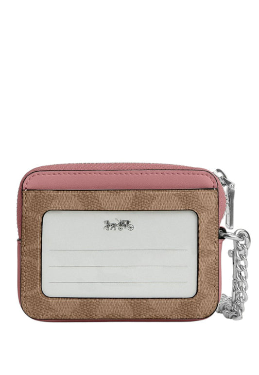 Coach Zip Card Case In Signature Canvas - Tan/Dusty Pink