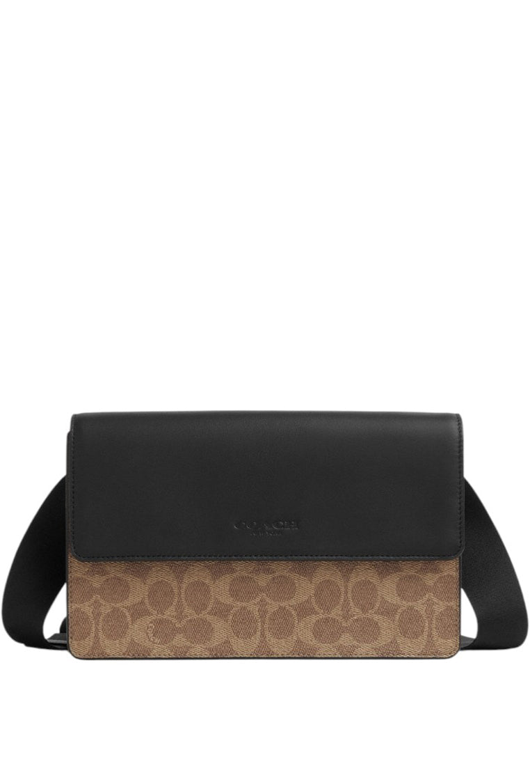 Coach Mens Turner Flap Crossbody Bag In Signature Canvas - Brown/Black