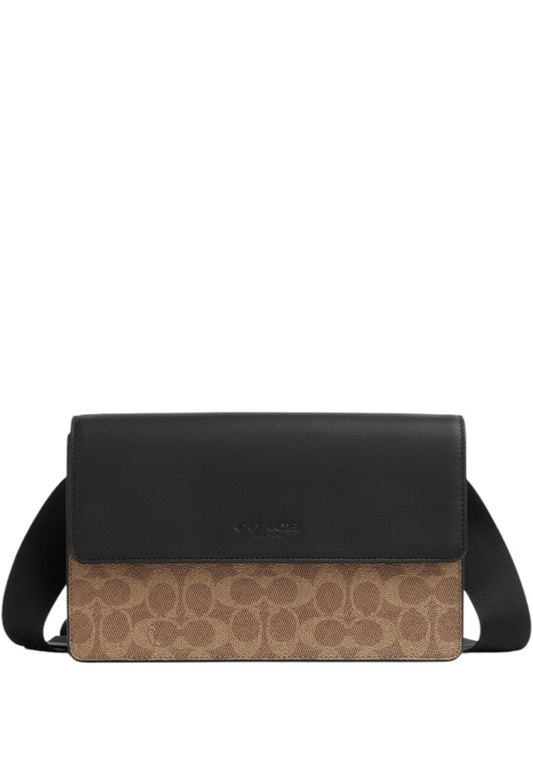 Coach Mens Turner Flap Crossbody Bag In Signature Canvas - Brown/Black