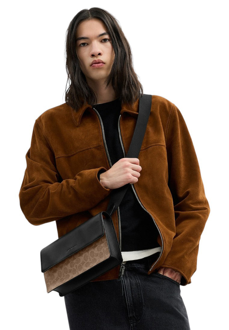 Coach Mens Turner Flap Crossbody Bag In Signature Canvas - Brown/Black