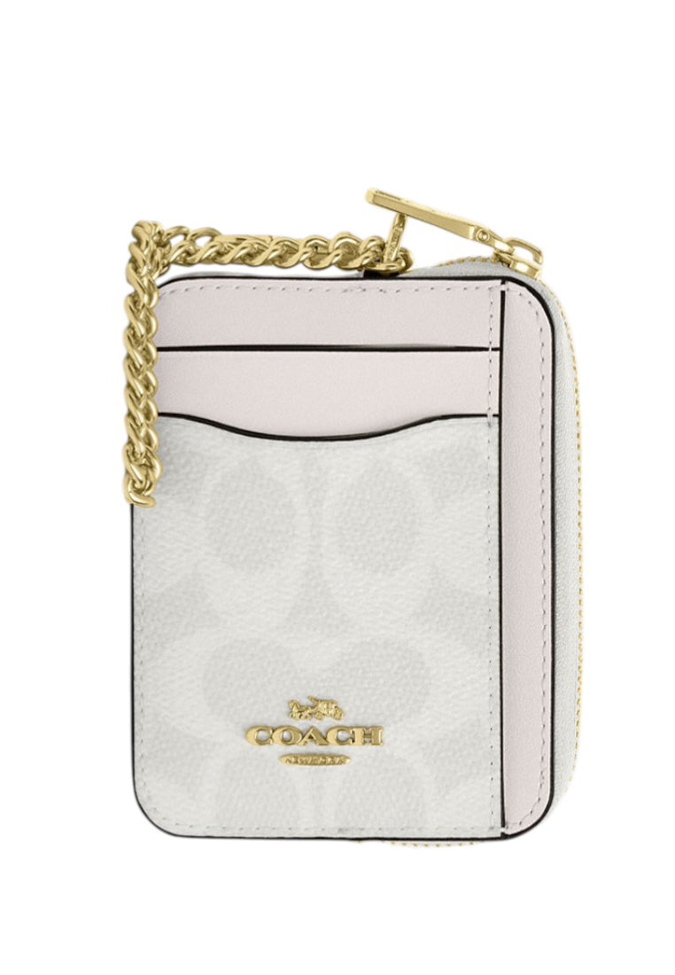 Coach Zip Card Case In Signature Canvas - White/Chalk
