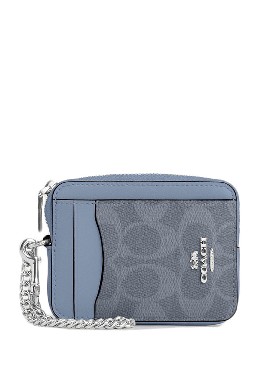 Coach Zip Card Case In Signature Canvas - Chambray