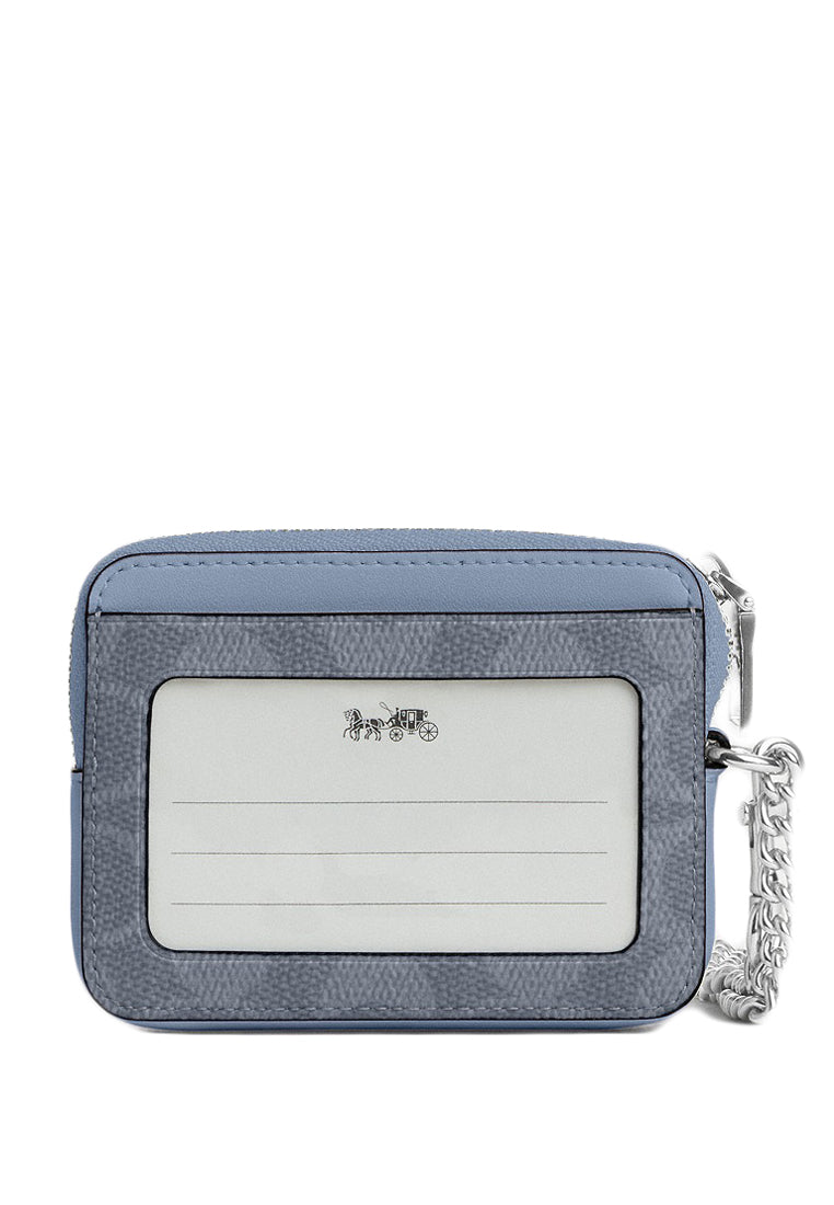 Coach Zip Card Case In Signature Canvas - Chambray