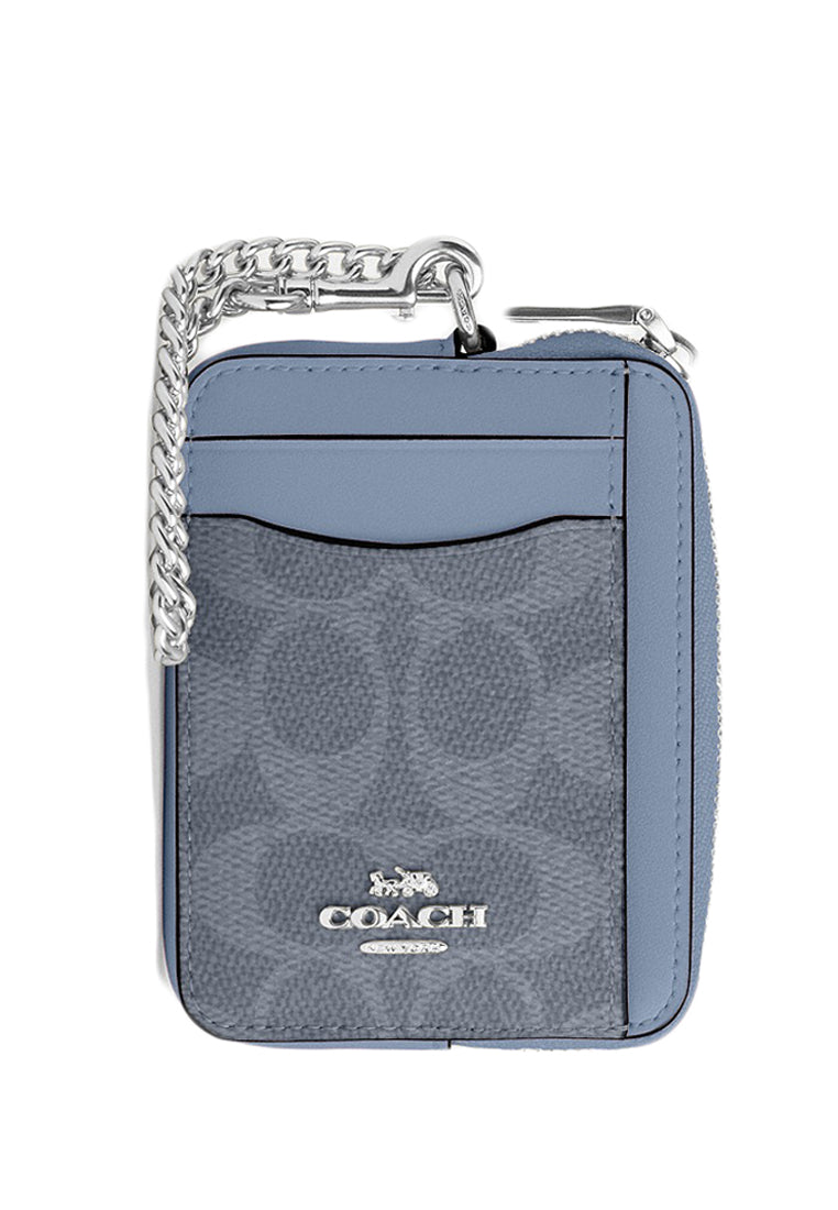 Coach Zip Card Case In Signature Canvas - Chambray