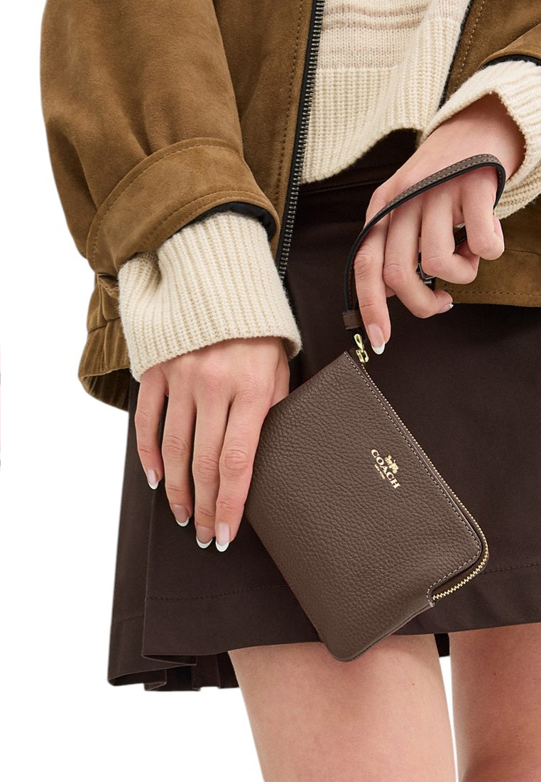 Coach Corner Zip Wristlet - Dark Stone