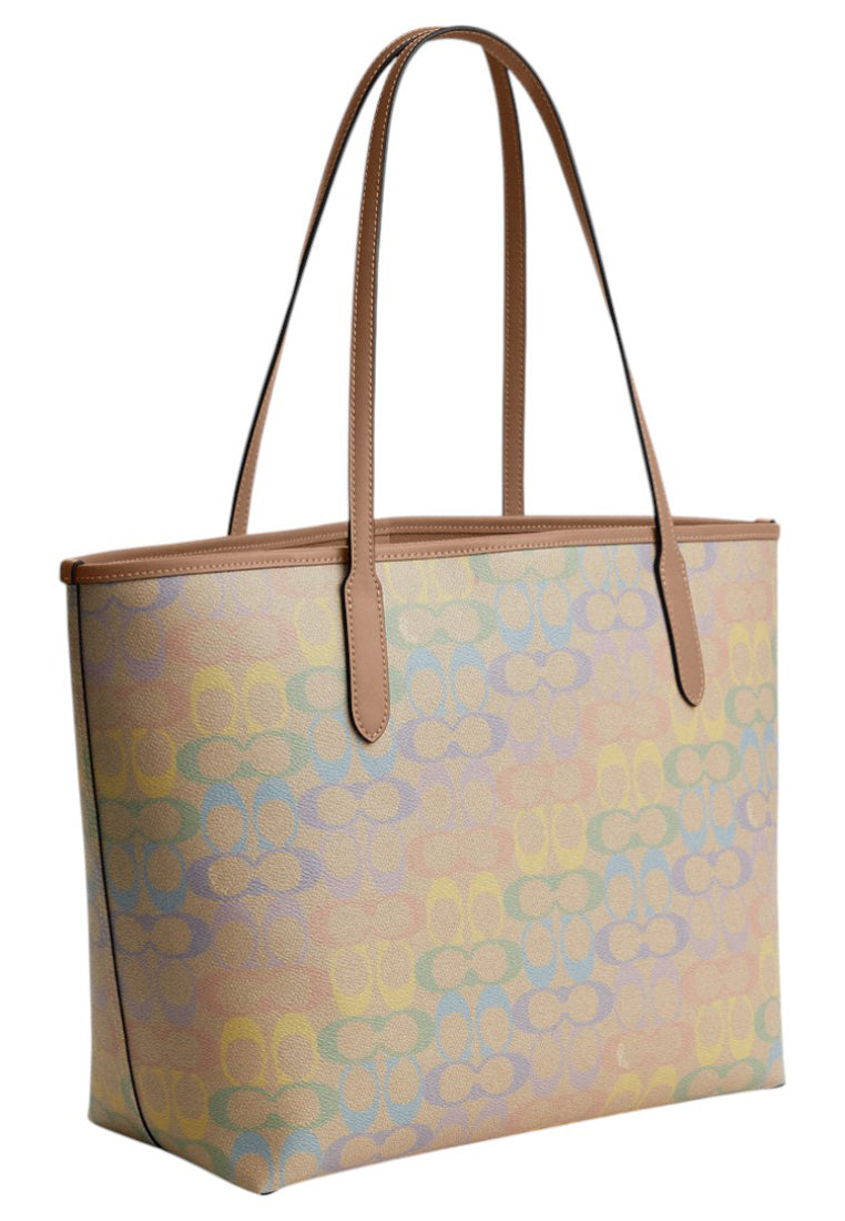 Coach City Tote Bag In Rainbow Signature Canvas - Sand/Multi