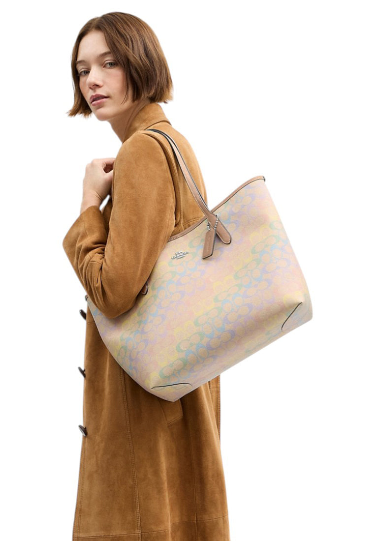 Coach City Tote Bag In Rainbow Signature Canvas - Sand/Multi
