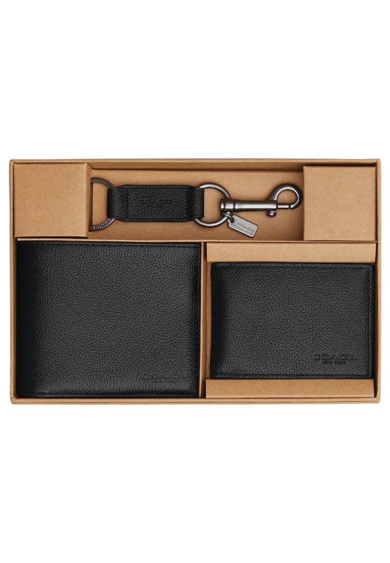Coach Mens Boxed 3-In-1 Wallet Gift Set - Black