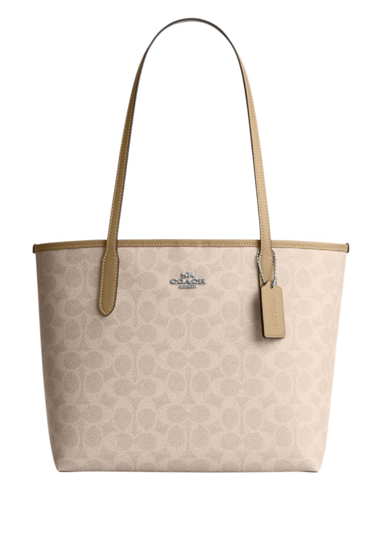 Coach Medium City Tote Bag In Signature Canvas - Sand/Taupe