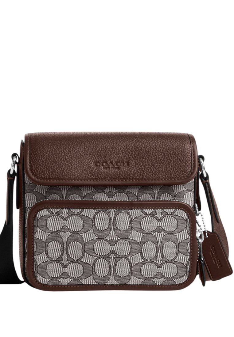 Coach Mens Sullivan Flap Crossbody Bag In Signature Jacquard - Oak Maple