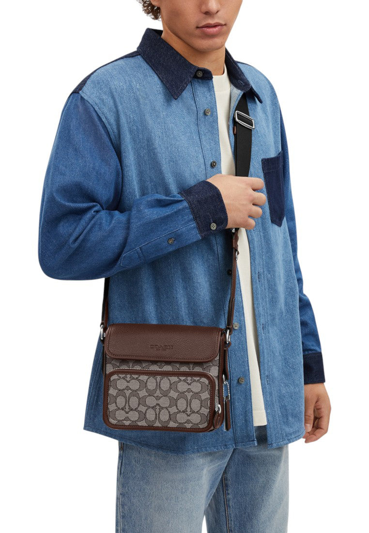 Coach Mens Sullivan Flap Crossbody Bag In Signature Jacquard - Oak Maple