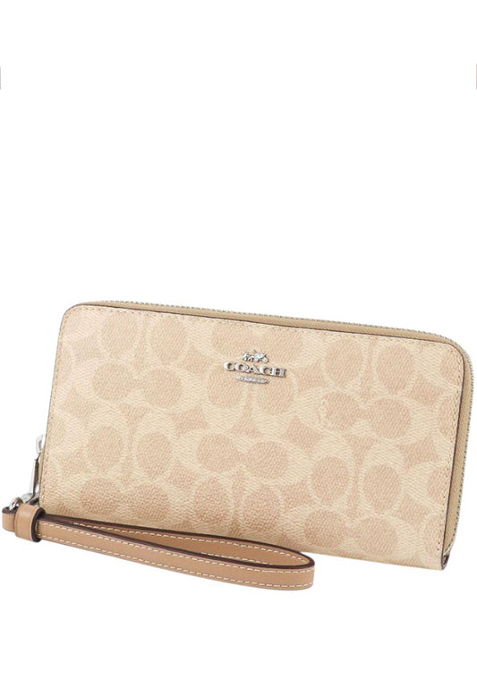 Coach Long Zip Around Wallet In Signature Canvas - Sand/Taupe