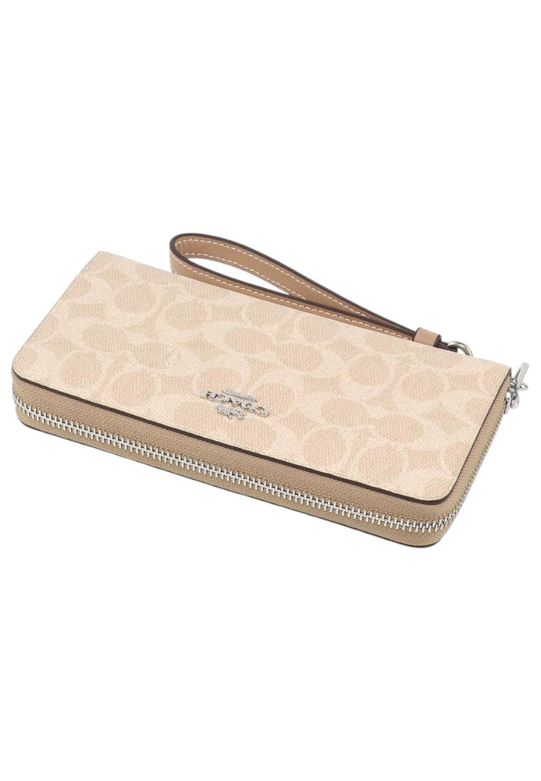 Coach Long Zip Around Wallet In Signature Canvas - Sand/Taupe