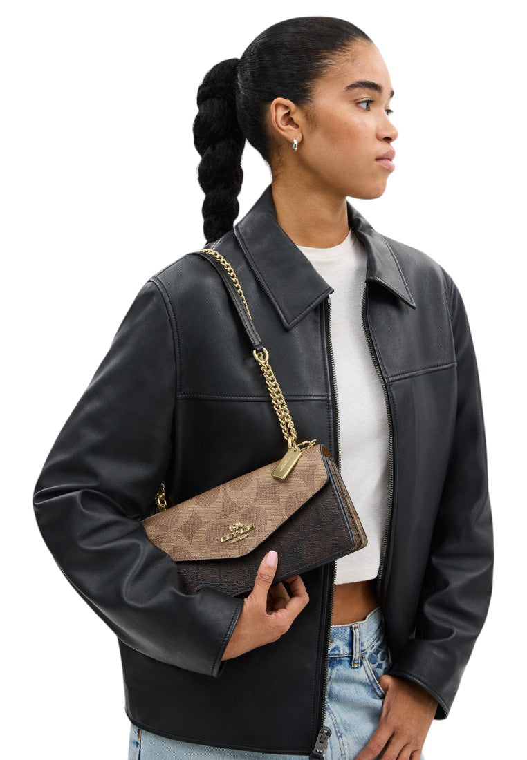 Coach Klare Envelope Crossbody Bag In Blocked Signature Canvas - Walnut/Tan