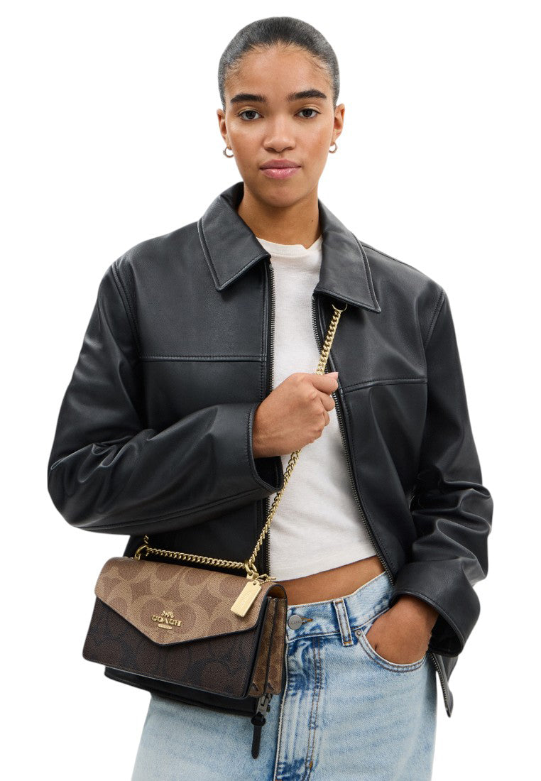 Coach Klare Envelope Crossbody Bag In Blocked Signature Canvas - Walnut/Tan