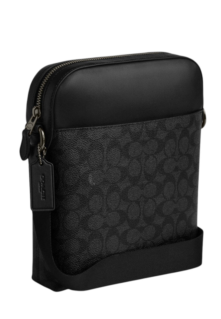 Coach Mens Houston Flight Bag In Signature Canvas - Charcoal/Black