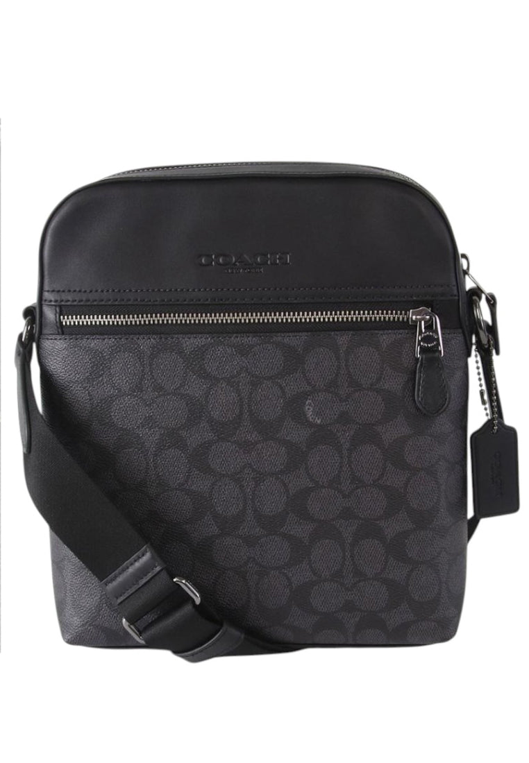Coach Mens Houston Flight Bag In Signature Canvas - Charcoal/Black