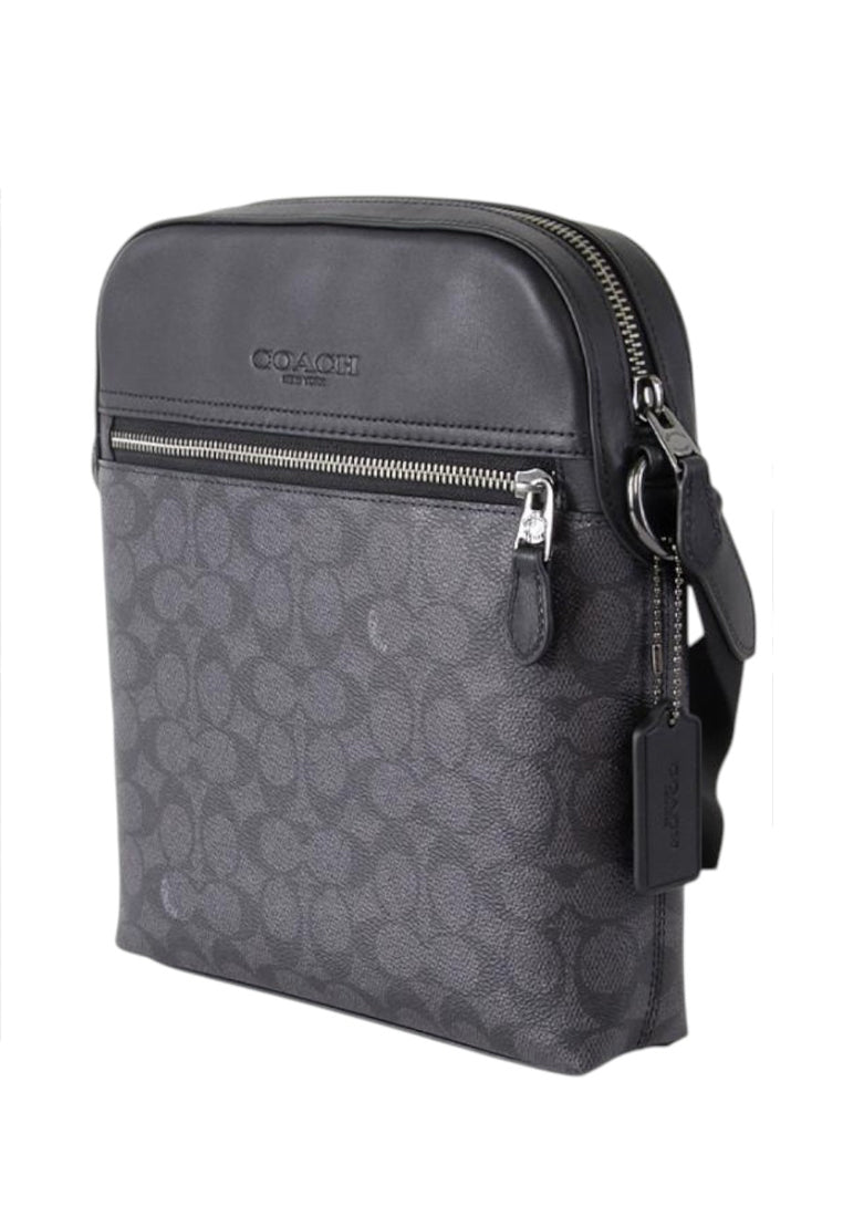 Coach Mens Houston Flight Bag In Signature Canvas - Charcoal/Black
