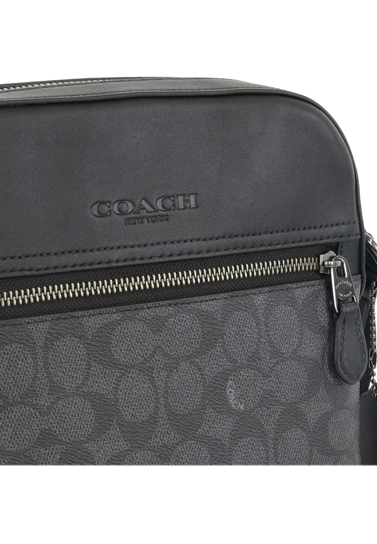 Coach Mens Houston Flight Bag In Signature Canvas - Charcoal/Black