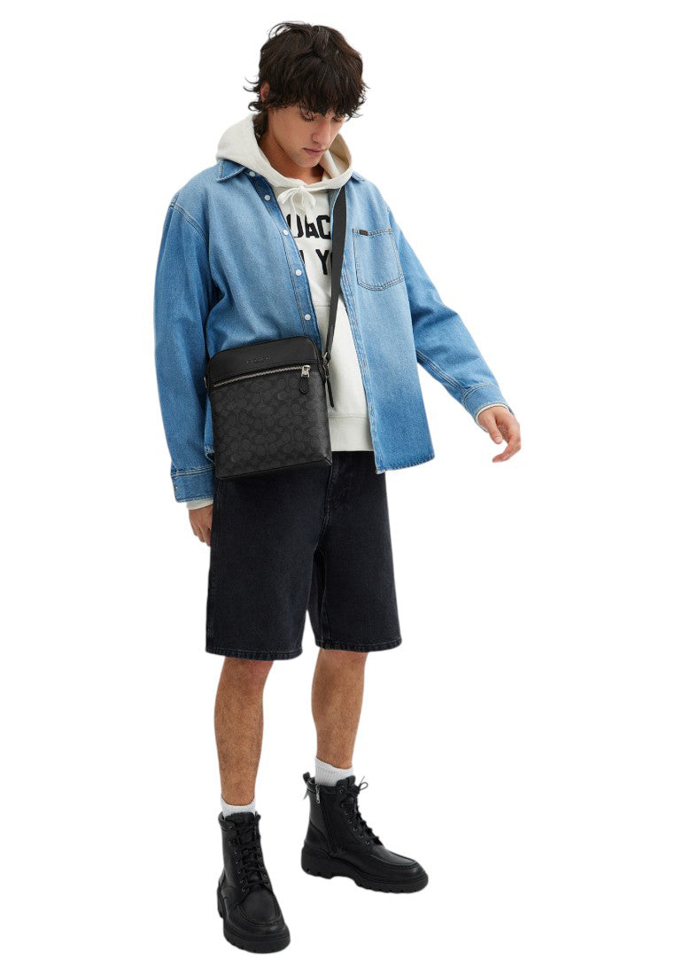 Coach Mens Houston Flight Bag In Signature Canvas - Charcoal/Black