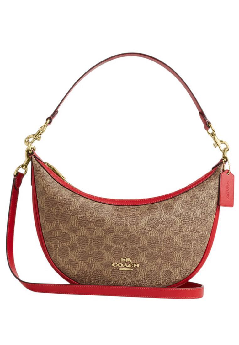 Coach Aria Shoulder Bag In Signature Canvas - Tan/Red