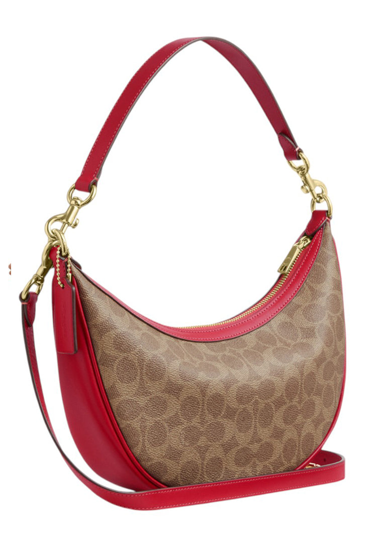 Coach Aria Shoulder Bag In Signature Canvas - Tan/Red