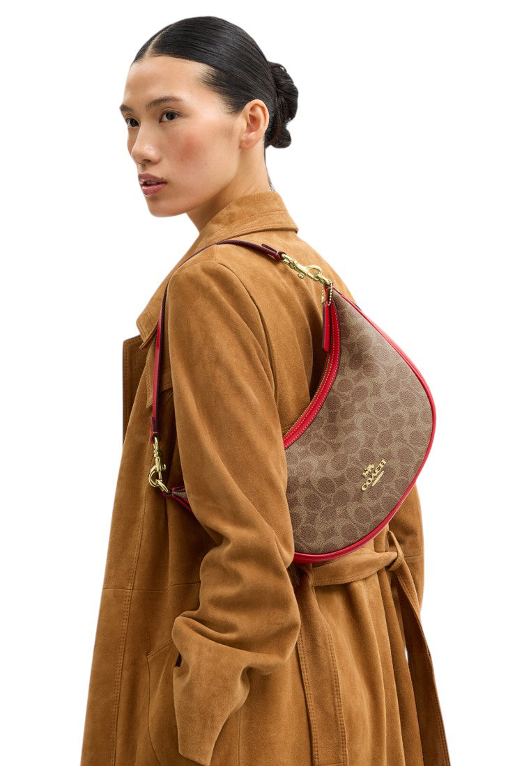 Coach Aria Shoulder Bag In Signature Canvas - Tan/Red