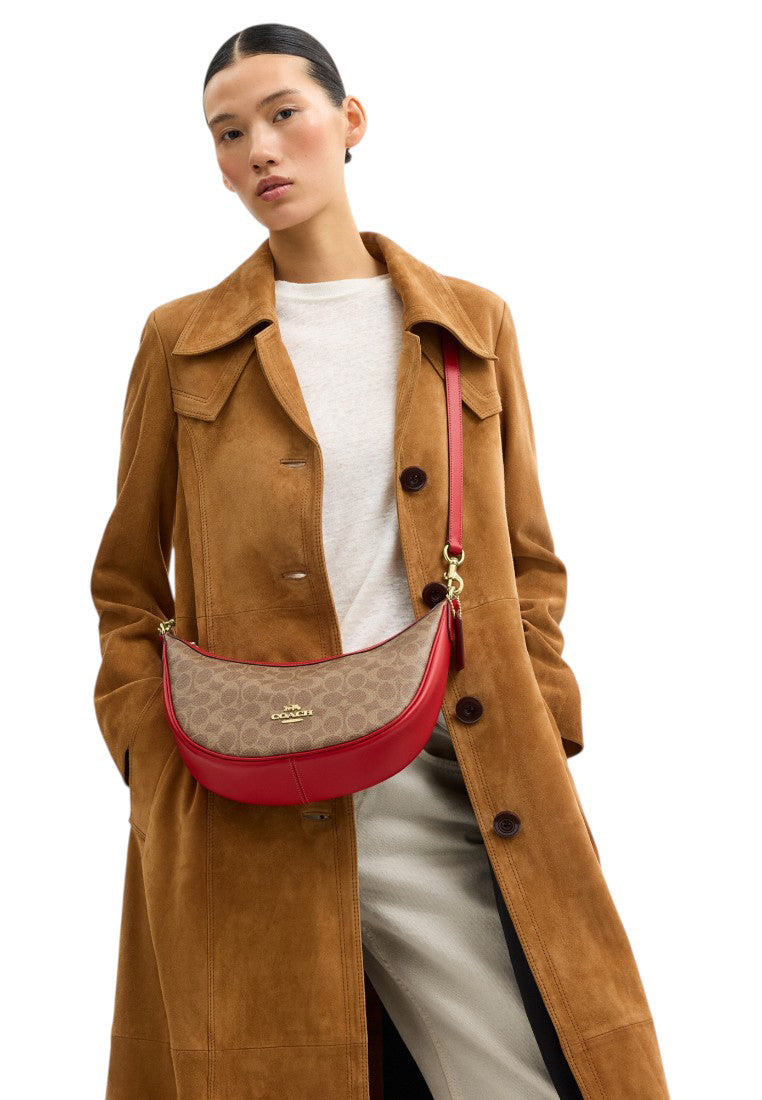 Coach Aria Shoulder Bag In Signature Canvas - Tan/Red