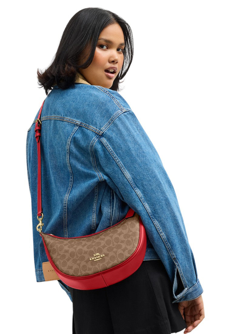 Coach Aria Shoulder Bag In Signature Canvas - Tan/Red