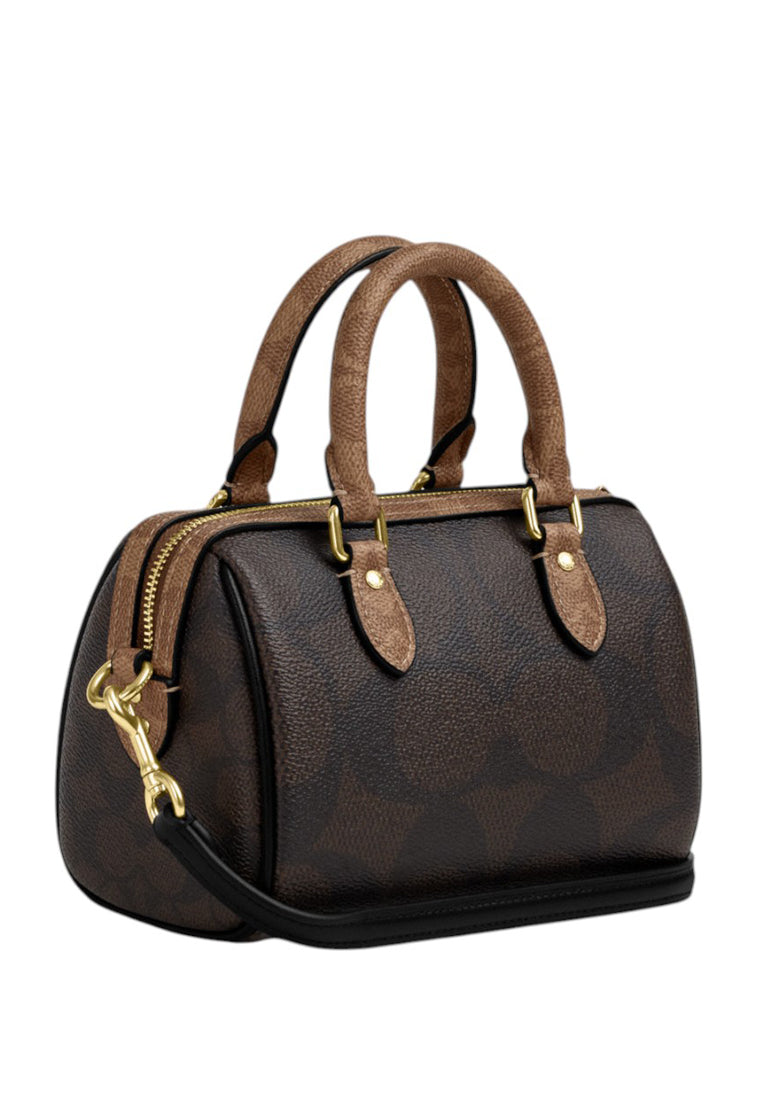 Coach Mini Rowan Crossbody Bag In Blocked Signature Canvas - Walnut/Tan