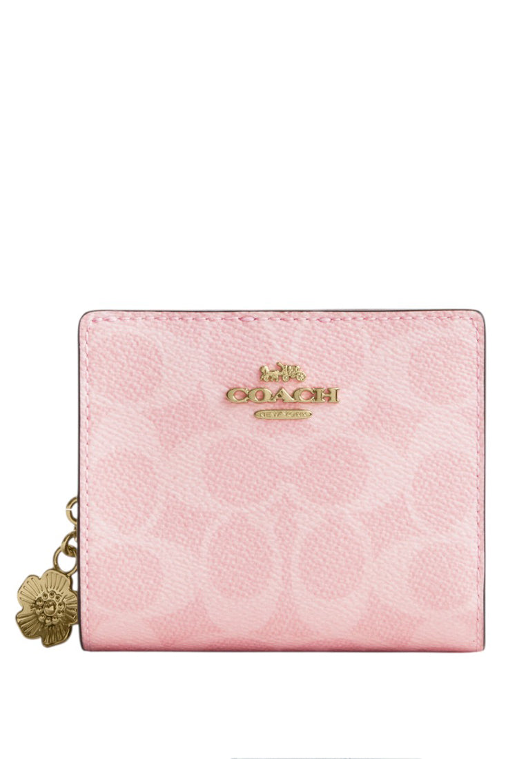 Coach Snap Wallet In Signature Canvas With Charm - Powder Pink