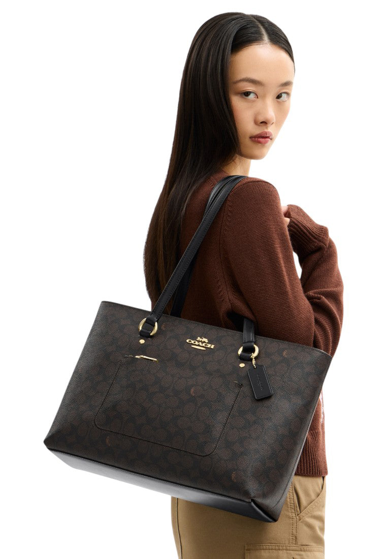 Coach Station Tote Bag In Signature Canvas - Walnut/Black