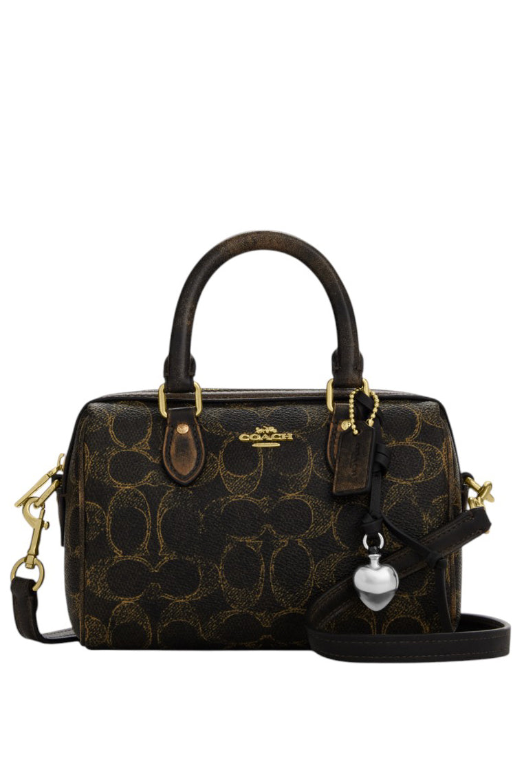 Coach Mini Rowan Crossbody Bag In Loved Signature Canvas With Charms - Black