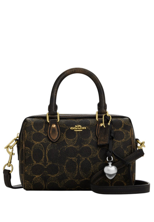 Coach Mini Rowan Crossbody Bag In Loved Signature Canvas With Charms - Black