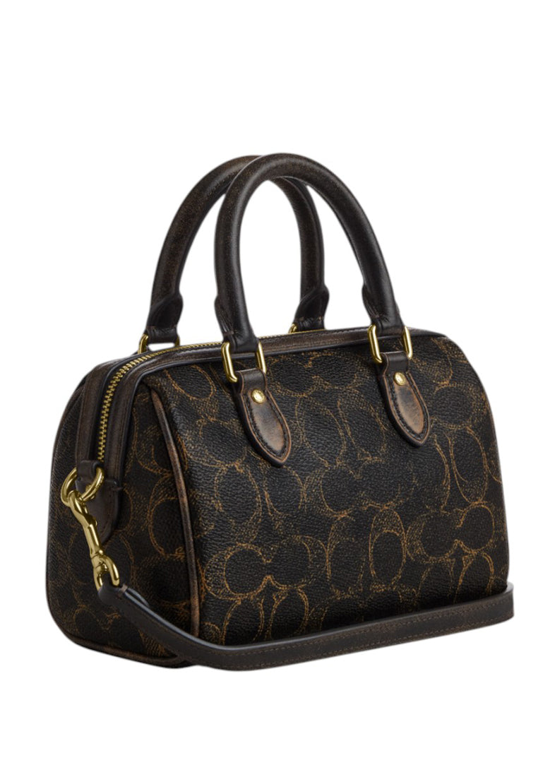 Coach Mini Rowan Crossbody Bag In Loved Signature Canvas With Charms - Black