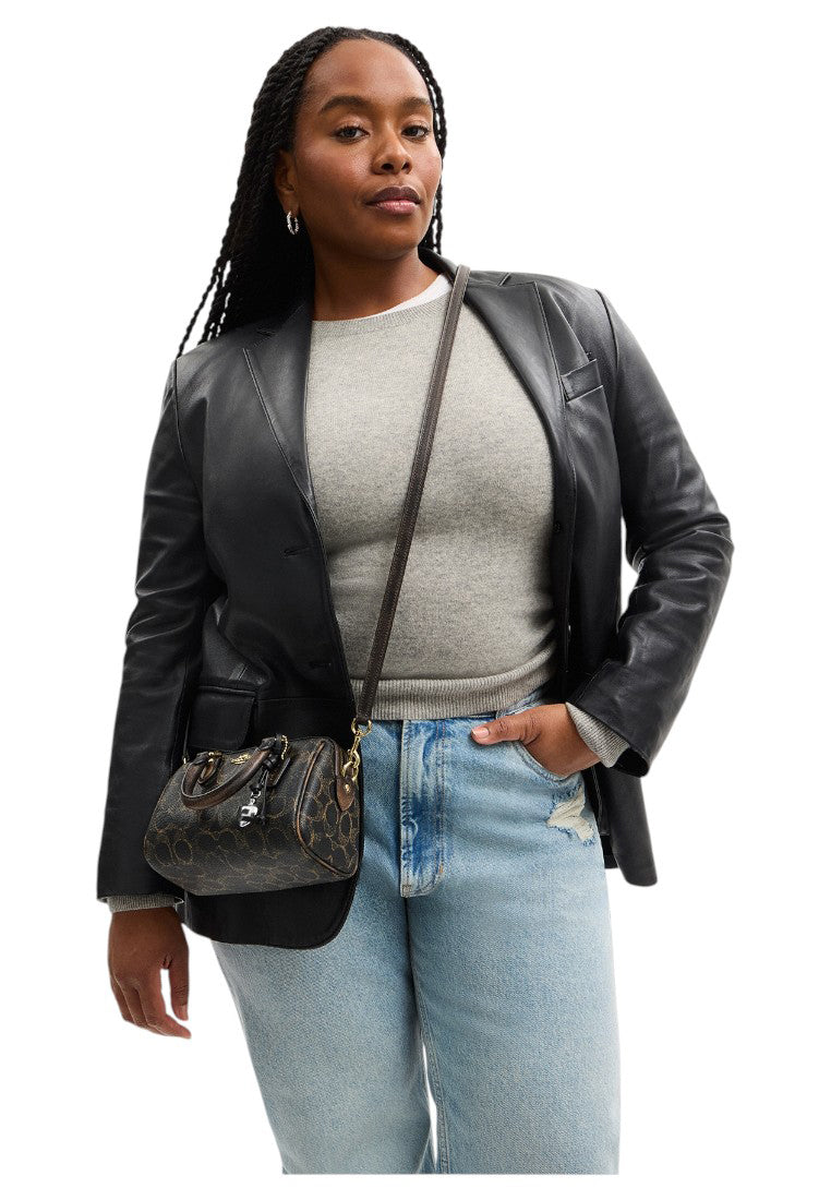 Coach Mini Rowan Crossbody Bag In Loved Signature Canvas With Charms - Black