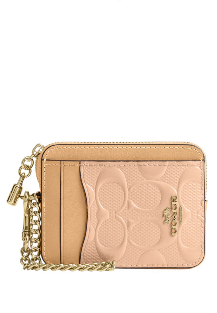 Coach Zip Card Case In Signature Leather With Charm - Faded Blush