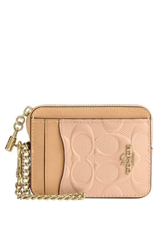 Coach Zip Card Case In Signature Leather With Charm - Faded Blush
