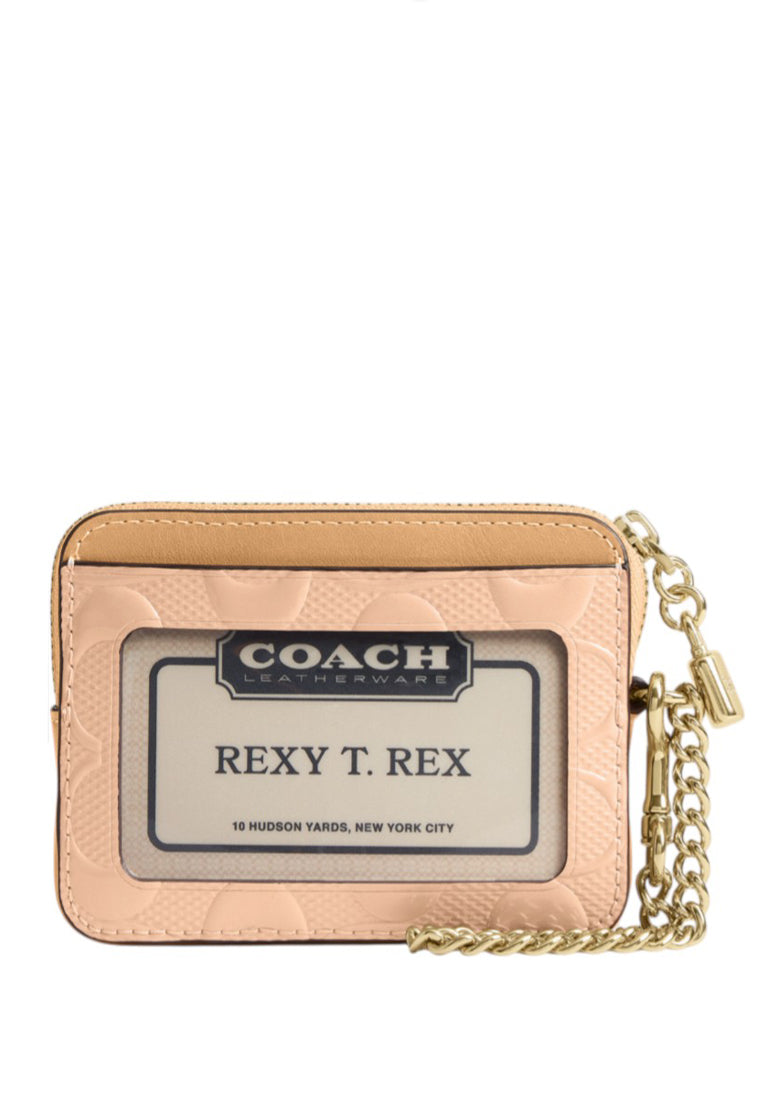 Coach Zip Card Case In Signature Leather With Charm - Faded Blush